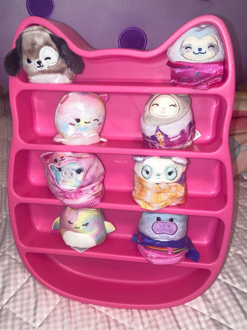 Pink  Display Shelf with Assorted Squishmallows-style Mini Plushes